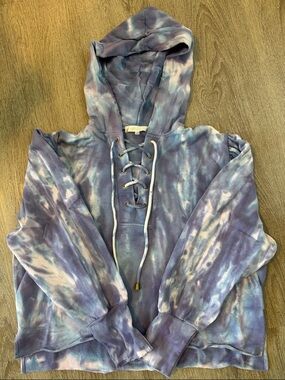 LoveShackFancy Lavender and Cream Lace-Up Hoodie